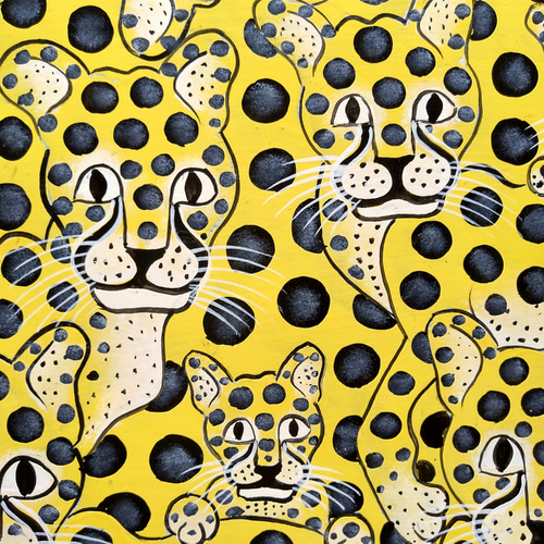 アフリカ絵画『 Leopard faces B/Y 』ティンガティンガ by Gayo