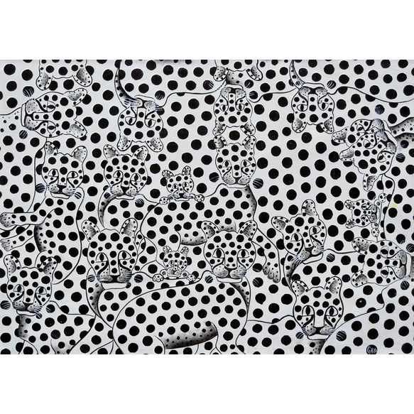 アフリカ絵画『 Leopard faces B/W 』ティンガティンガ by Gayo 50 