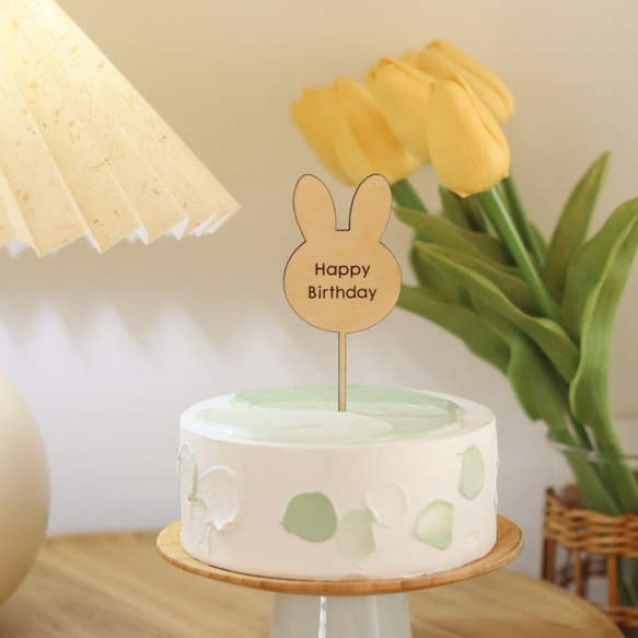 ケーキトッパー 誕生日 うさぎ くま 木製 mini 4枚目の画像