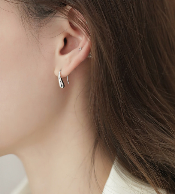 ピアス フック 18K シルバー925 雫 ディアドロップ シンプル 小さめ アレルギー対応 仕事 プレゼント 6枚目の画像
