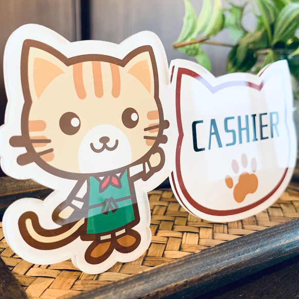 【送料無料】虎猫イラスト cashier お会計サインスタンド レジ レジ前 お釣り お勘定 子猫 かわいい 表示板 3枚目の画像