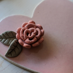 お花香る♪　陶器のアロマストーン　【セット】　ピンクのバラ　ハート皿付　瀬戸焼 2枚目の画像
