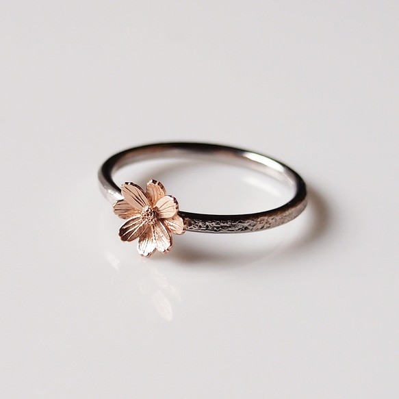 K18プラチナ色褪せないジュエリー秋桜コスモスの指輪｜受注生産