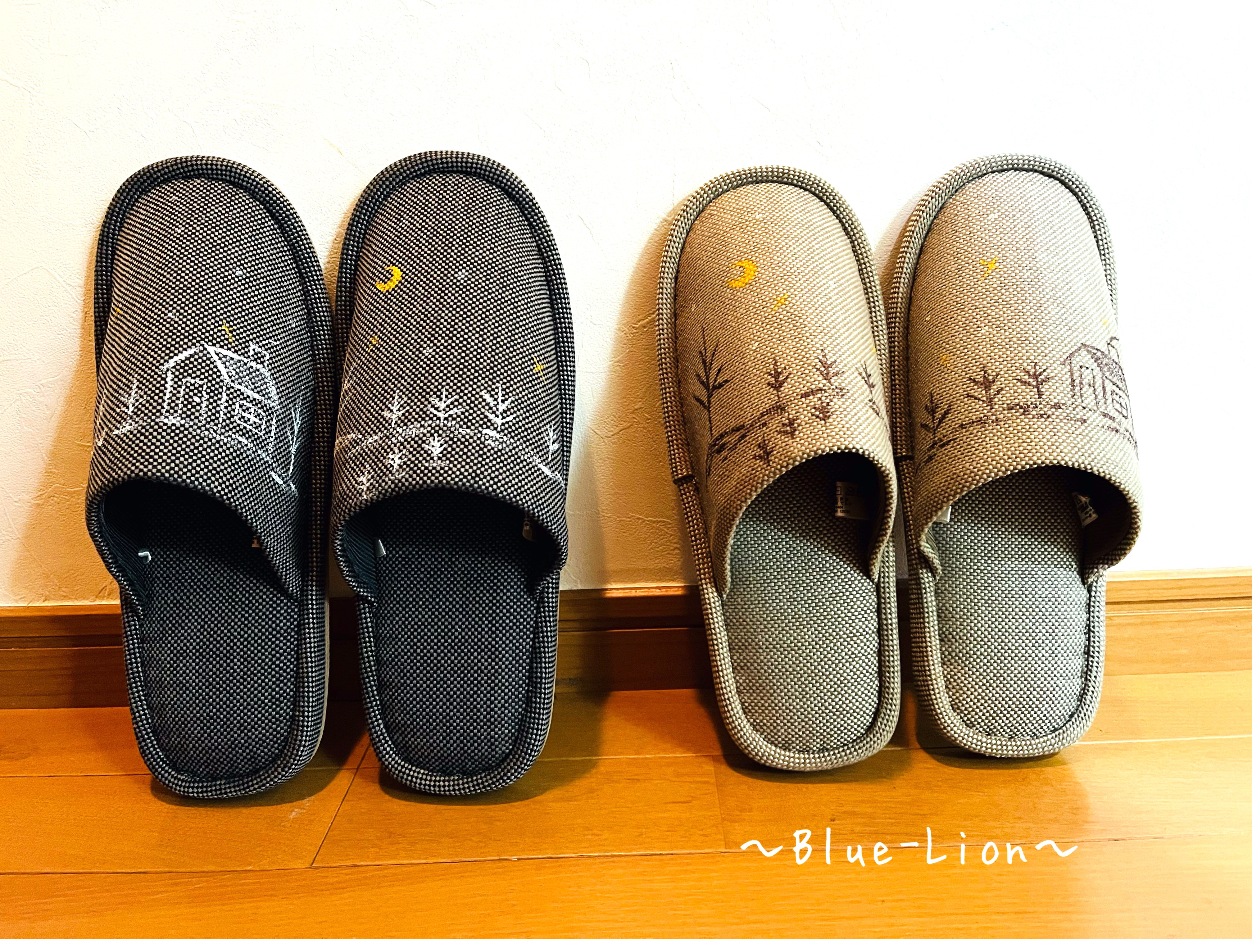 再販【送料無料&ラッピング付き】＊手描きペアスリッパ☆秋の夜空☆L&XLサイズ♪即日発送