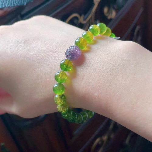 天然無処理ウォーターメロントルマリンパープルお花付きブレスレット