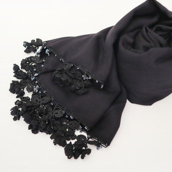 [Made to order] OYA Pashmina shawl [Flower of Wind] Black 第5張的照片