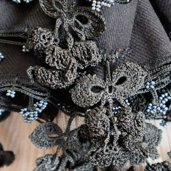 [Made to order] OYA Pashmina shawl [Flower of Wind] Black 第6張的照片