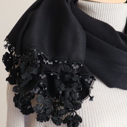 [Made to order] OYA Pashmina shawl [Flower of Wind] Black 第2張的照片