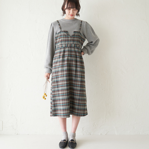 ﾓﾘﾉｶﾞｯｺｳ 乙女心くすぐる ビスチェワンピース (チェック柄) 骨格 
