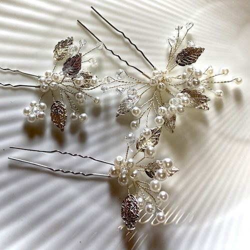 シルバーリーフパールヘアピン˚✧₊ ヘアピン Lady bug.s closet