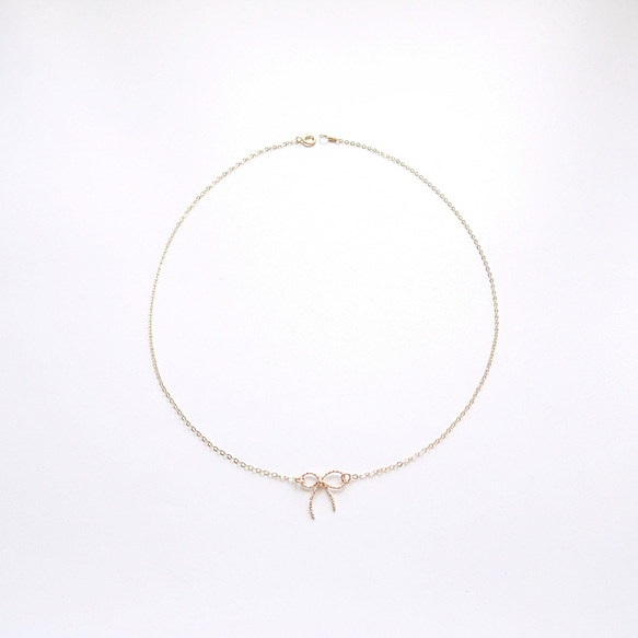 小さな弓結び手巻き 14Kgf ゴールド ヌード ネックレス 鎖骨チェーン | あなたは最高の贈り物です 7枚目の画像