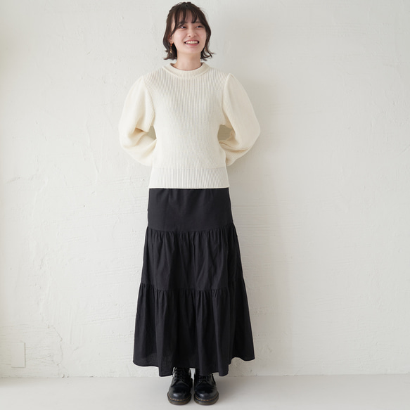 Morino Gakko 可水洗強效棉袖豐盈針織衫（白色） 第9張的照片