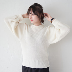 Morino Gakko 可水洗強效棉袖豐盈針織衫（白色） 第1張的照片