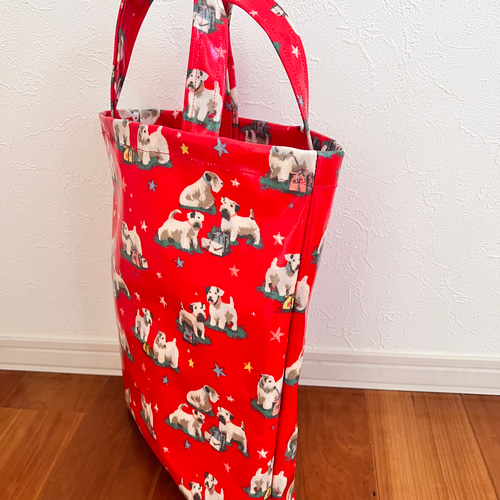 キャスキッドソン 犬柄 トートバッグ ラミネート クリスマス柄 トート