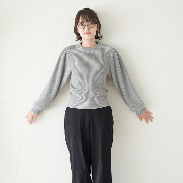 Morino Gakko 可水洗強效棉袖豐盈針織衫（灰色） 第13張的照片
