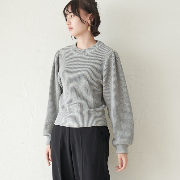Morino Gakko 可水洗強效棉袖豐盈針織衫（灰色） 第5張的照片