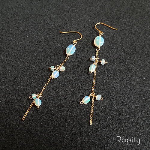 14kgf宝石質ガーネット・エチオピアオパールピアス/イヤリング