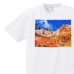 涸沢カール 穂高岳 紅葉 秋 Tシャツ ホワイト ドライ 吸水速乾 山 登山 アウトドア 2枚目の画像