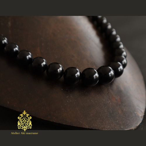 漆黒の天然石 ジェット 天然石グラデーションネックレス