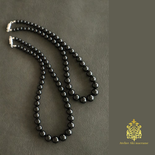 黒真珠　天然石　ネックレス 天然石 ネックレス マットオニキス 黒瑪瑙 艶消 約4mm