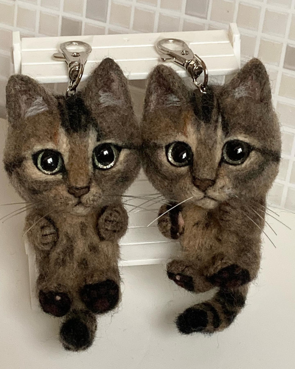 受注商品 サビ猫 キーホルダー チャーム 羊毛フェルト 展示にサイズ表