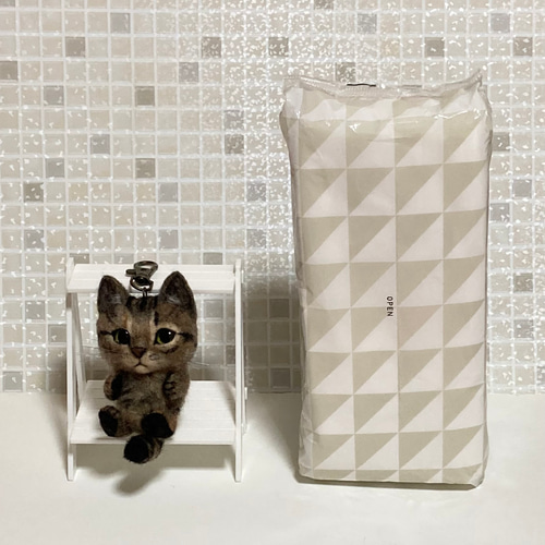 受注商品 サビ猫 キーホルダー チャーム 羊毛フェルト 展示にサイズ表