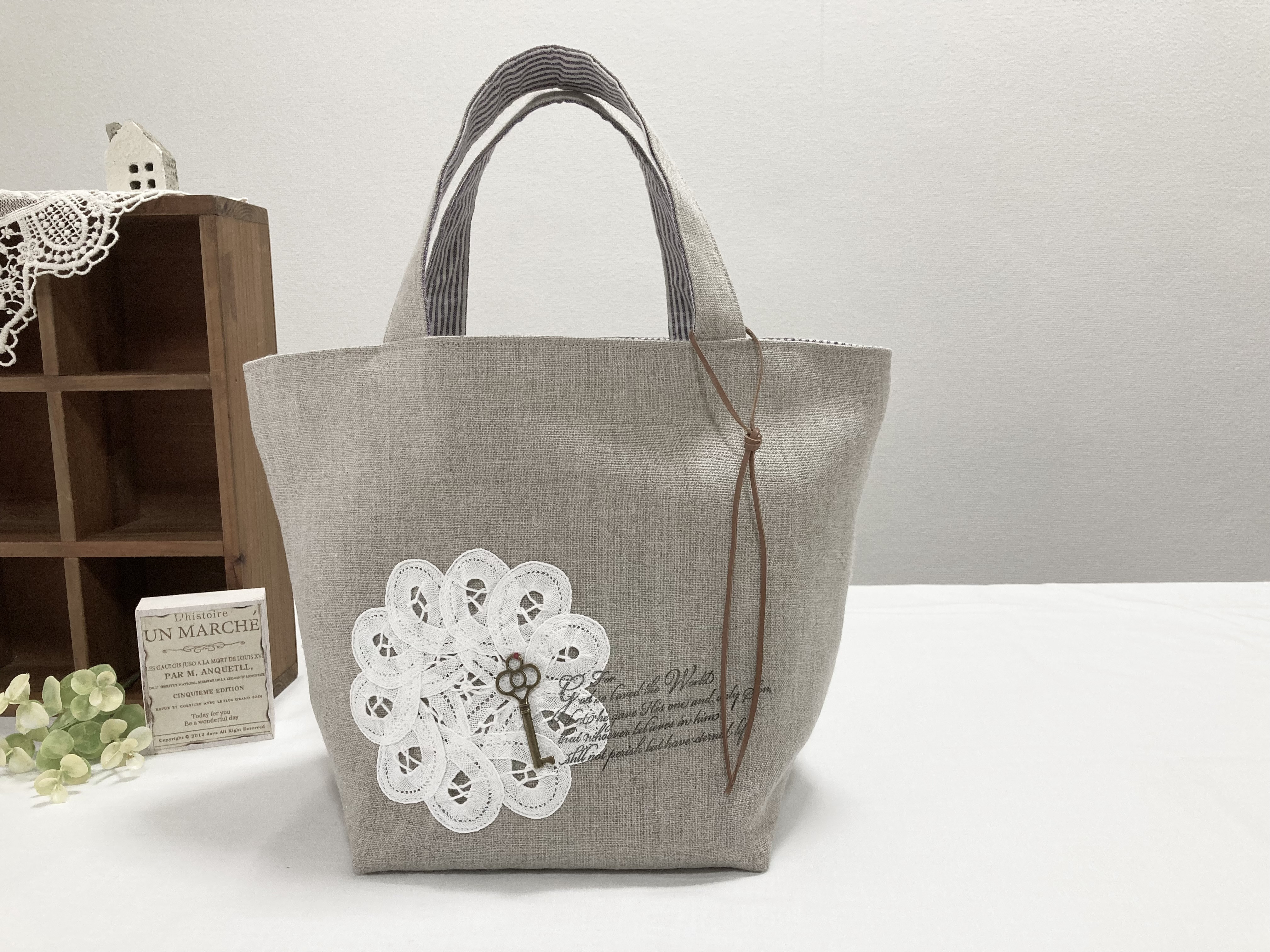 再販】リネンの大人ガーリーなbag key トートバッグ SON*SON