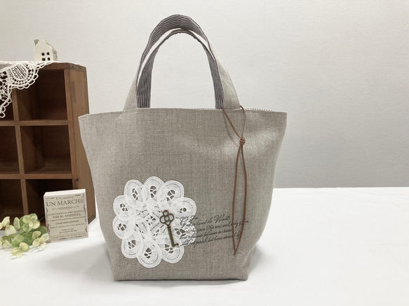 再販】リネンの大人ガーリーなbag key トートバッグ SON*SON