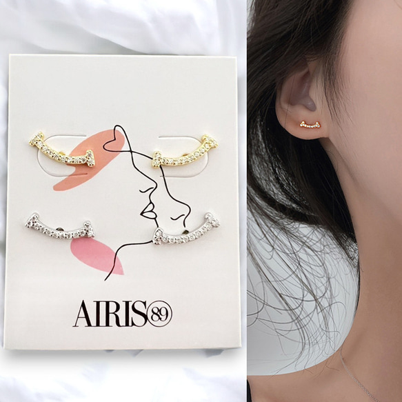 ピアス レディース 小さめ18金 ゴールド シルバー925 金属アレルギー対応 スマイル モチーフ プレゼント 仕事 1枚目の画像