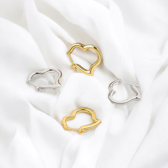 フープピアス ハート シルバー925 18Kアレルギー対応 オープンハート スナップ 仕事 プレゼント 2枚目の画像