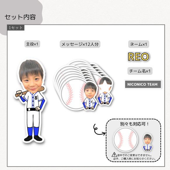 お顔付き 寄せ書き 色紙 メッセージシール 野球 2枚目の画像