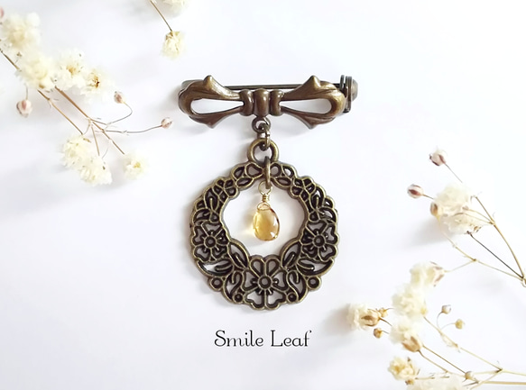 シトリンのアンティーク風ブローチ ブローチ irico 通販 14793160