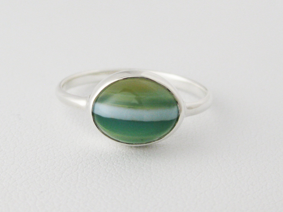 SV925オーバルリング (グリーンアゲート) 縞C　13号
