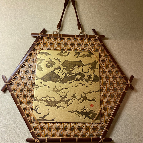 壁かけ竹細工 書や絵 写真など 色紙サイズも可 タペストリー 六角形(大