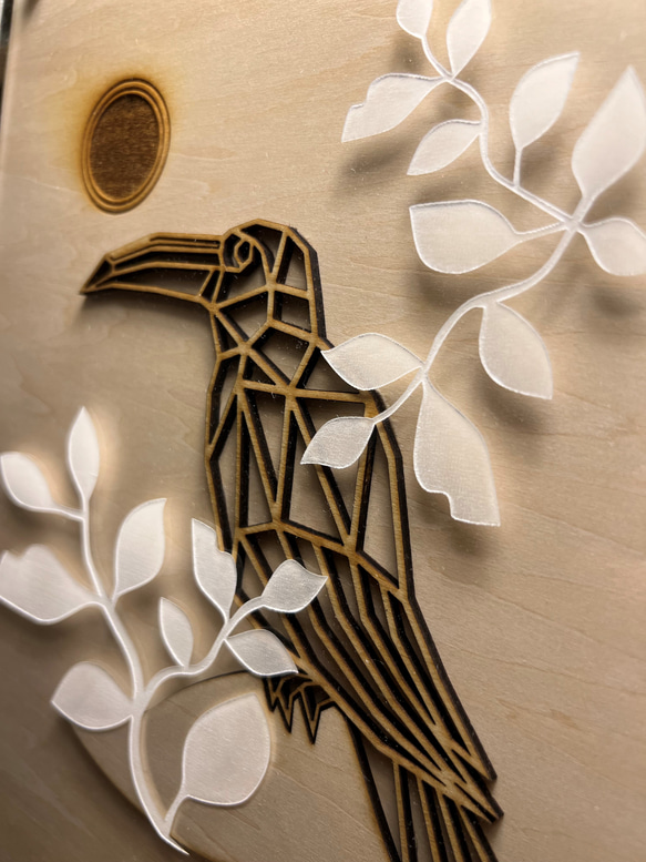 『鳥』【真鍮金具×アクリル×木のアートパネル】ご自宅やプレゼントに☆ 3枚目の画像