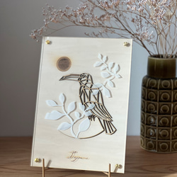 『鳥』【真鍮金具×アクリル×木のアートパネル】ご自宅やプレゼントに☆ 2枚目の画像
