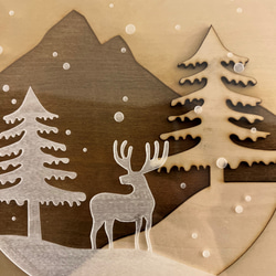 『冬山のトナカイ』【真鍮金具×アクリル×木のアートパネル】ご自宅やプレゼントに☆ 6枚目の画像