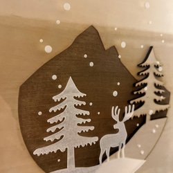 『冬山のトナカイ』【真鍮金具×アクリル×木のアートパネル】ご自宅やプレゼントに☆ 8枚目の画像