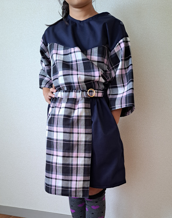 巻きスカート風キュロットスカート・トップスのセットアップ 紺