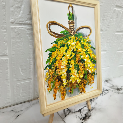 ト送料込 油絵 絵画 【アーティフィシャルスワッグミモザ