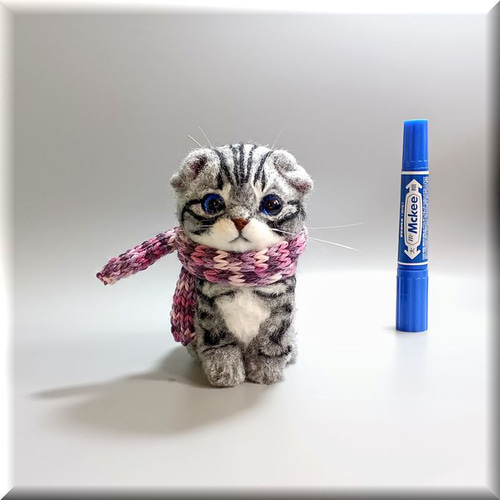 羊毛フェルト スコティッシュフォールド　猫　子猫　ハンドメイド Needle felting miniature cat#44】羊毛フェルトで作る