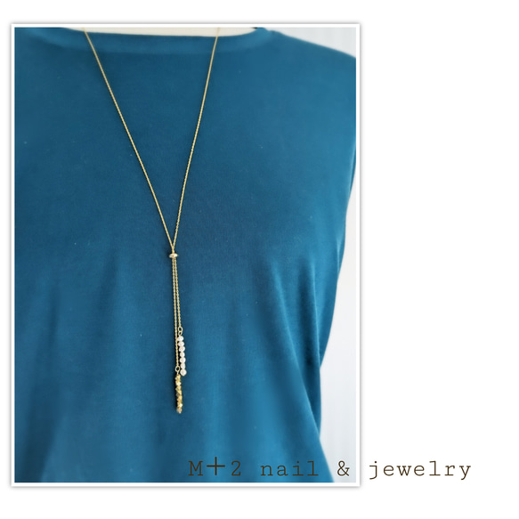 送料無料◆  淡水パールバロック&ゴールドメタル　ロングネックレス　ネックレス 真鍮　16kgp 7枚目の画像