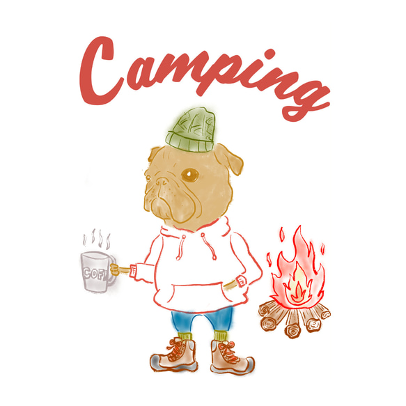 キャンプパグ　ホワイトスウェット 親子コーデ　キャンプ 4枚目の画像