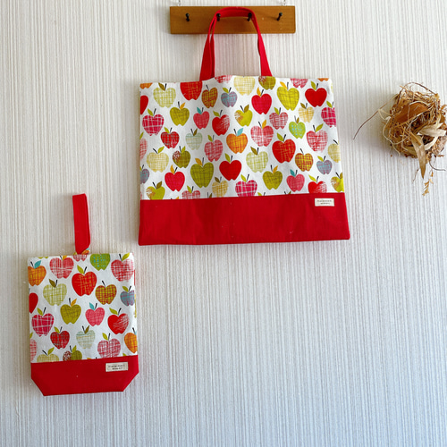 りんご柄のレッスンバッグ/ Apple juice レッスンバッグ natural  