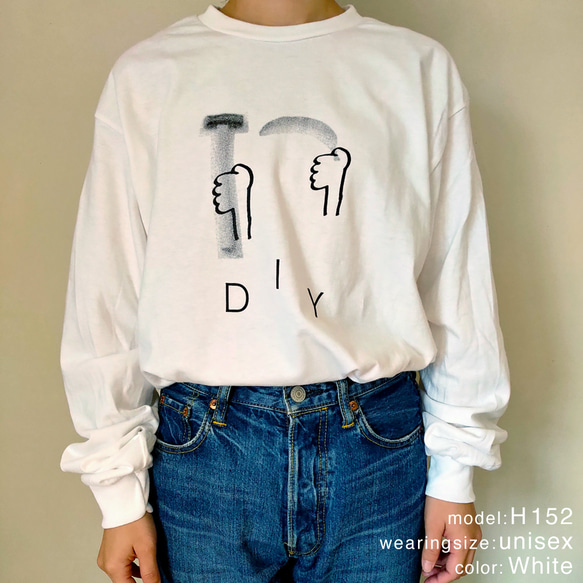 DIY トンカチとバナナ 長袖 ロンT 綿100％ カットソー 大人服 ユニ