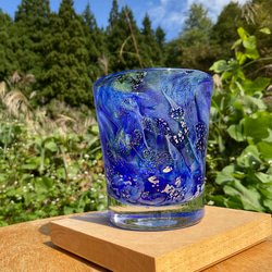 オバタ硝子工房　ロックグラス　タンブラー　天の川　銀河 ガラス　ブルー 5枚目の画像