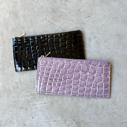 wafer ワッフェル 本革 型押し 薄型長財布 レディース パステルカラー コンパクト 3枚目の画像