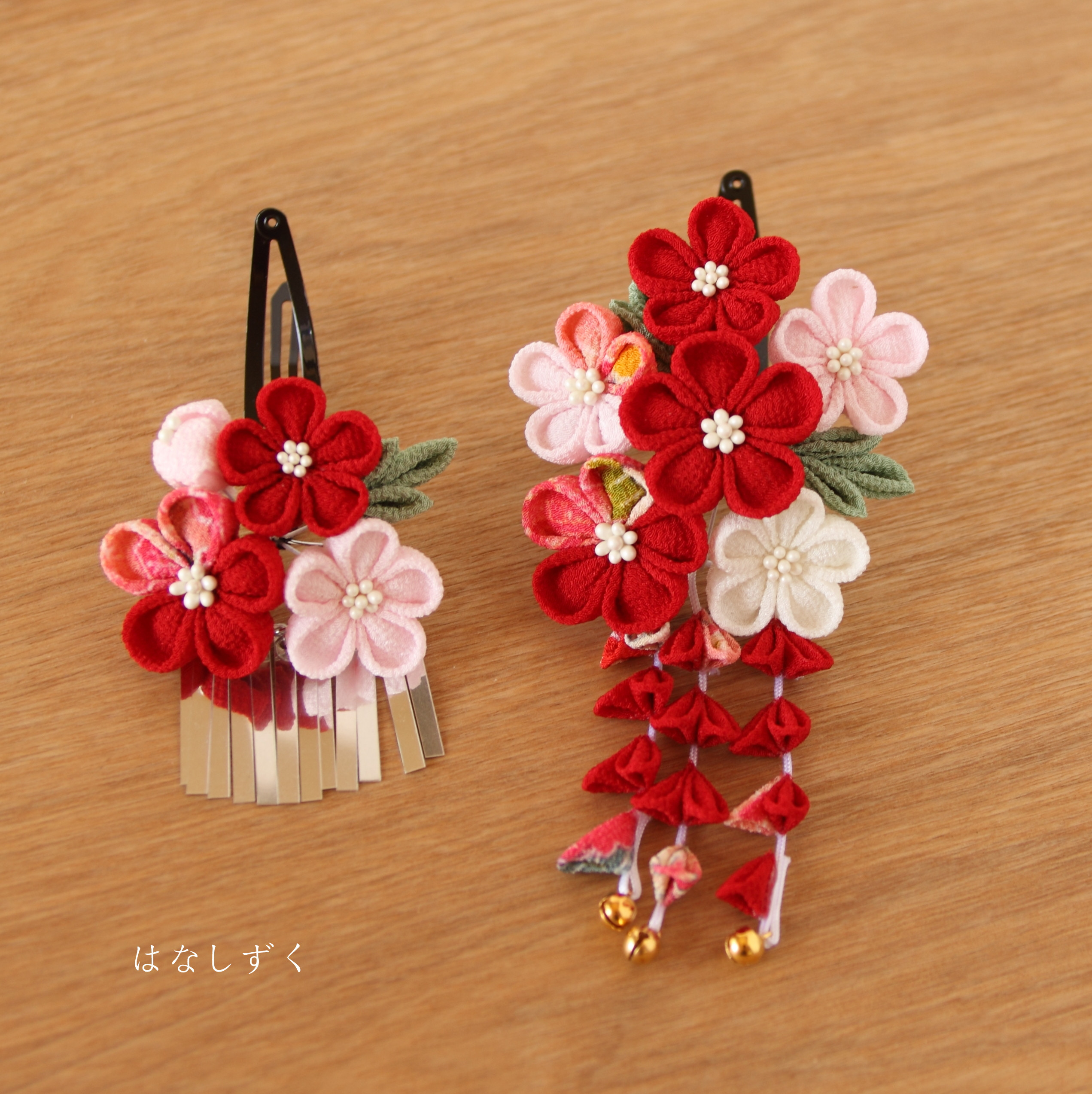 【七五三】深紅古典のうめ飾り　つまみ細工