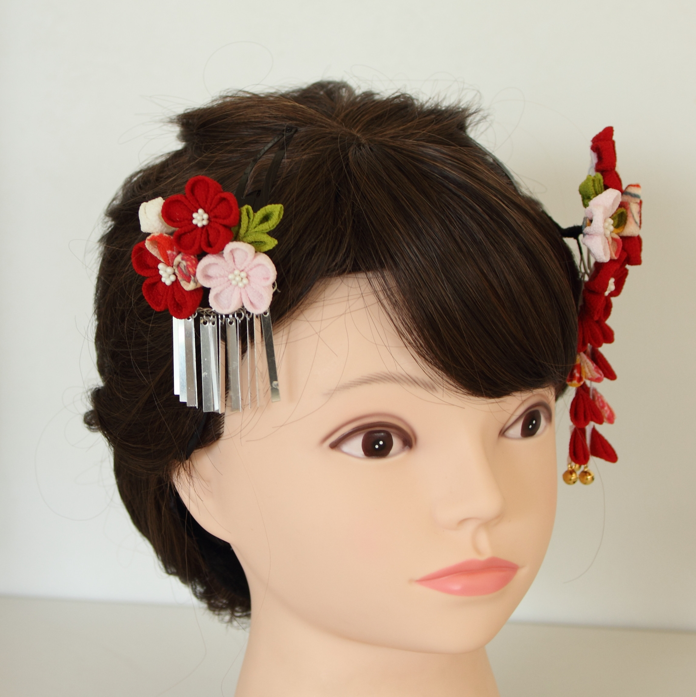 【七五三】深紅古典のうめ飾り　つまみ細工