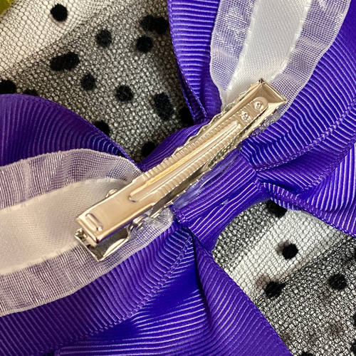 ビッグリボンヘアクリップ フリルリボン&パープルグログランリボン